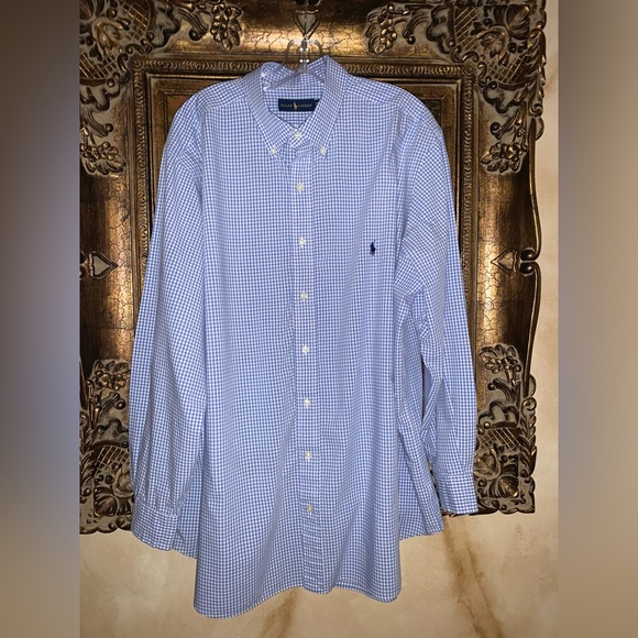 Polo men blue check dress shirt men’s size 2XB XXL - Picture 15 of 17